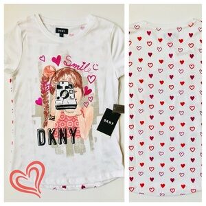 DKNY Girls White Cotton Fashion Tee-Size L/NWT